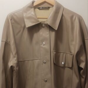 Zara Cream Vegan Leather Overshirt
